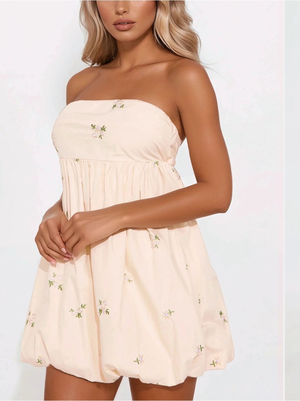 Fashion Nova Strapless Cream Floral Babydoll